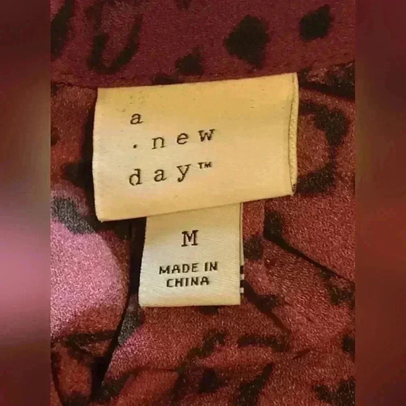 A New Day Burgundy Leopard Shirt dress | button up | Long Sleeve | Medium - Picture 3 of 4